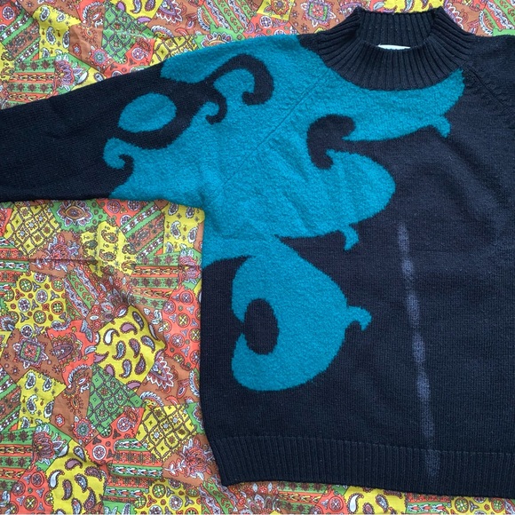 Alfred Dunner Vintage Black and Turquoise High Neck Sweater - Picture 3 of 5